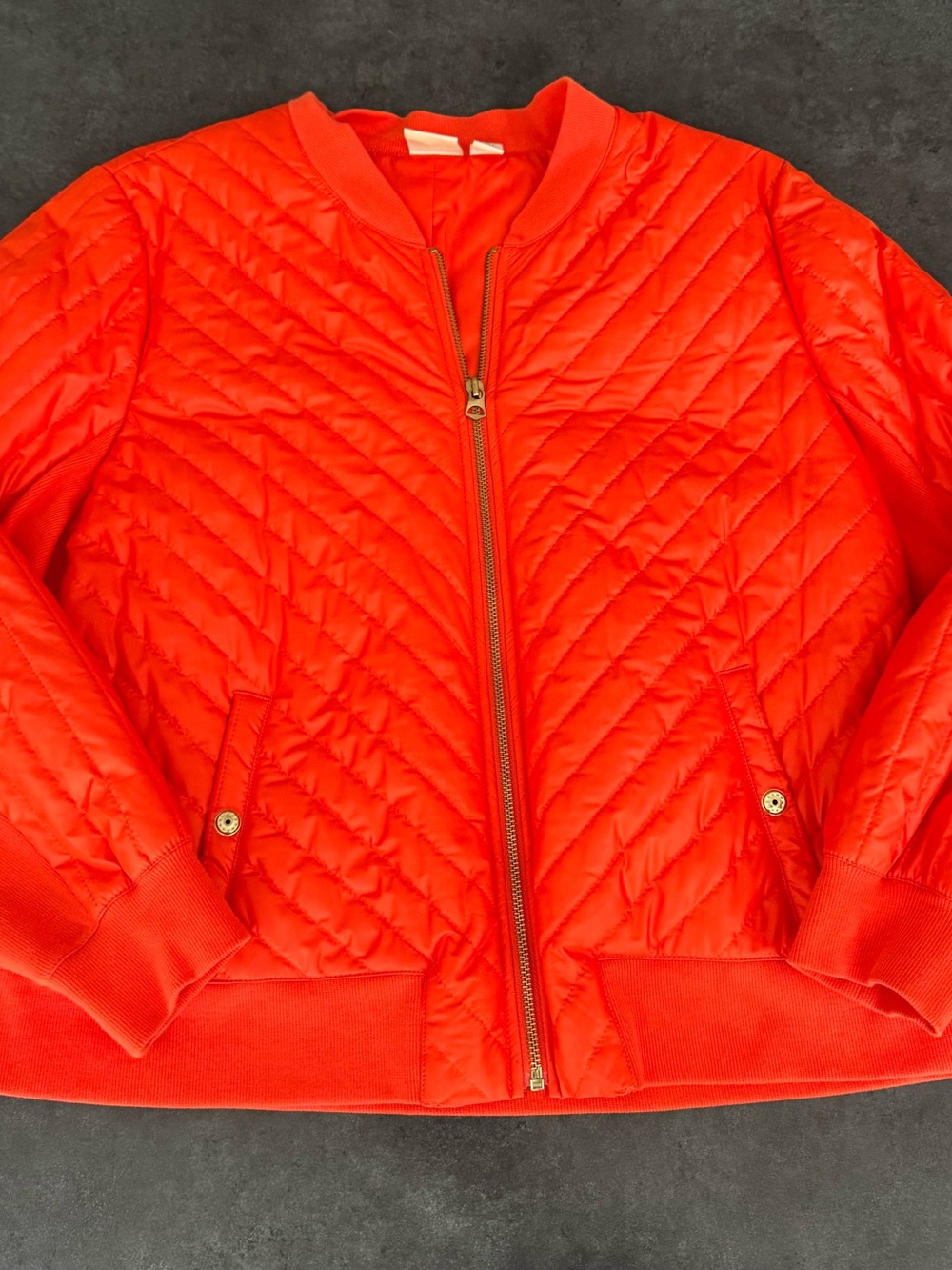 Zenergy by Chico’s Quilted Bomber Jacket Size 3 (XL) Orangish Red Lightweight
